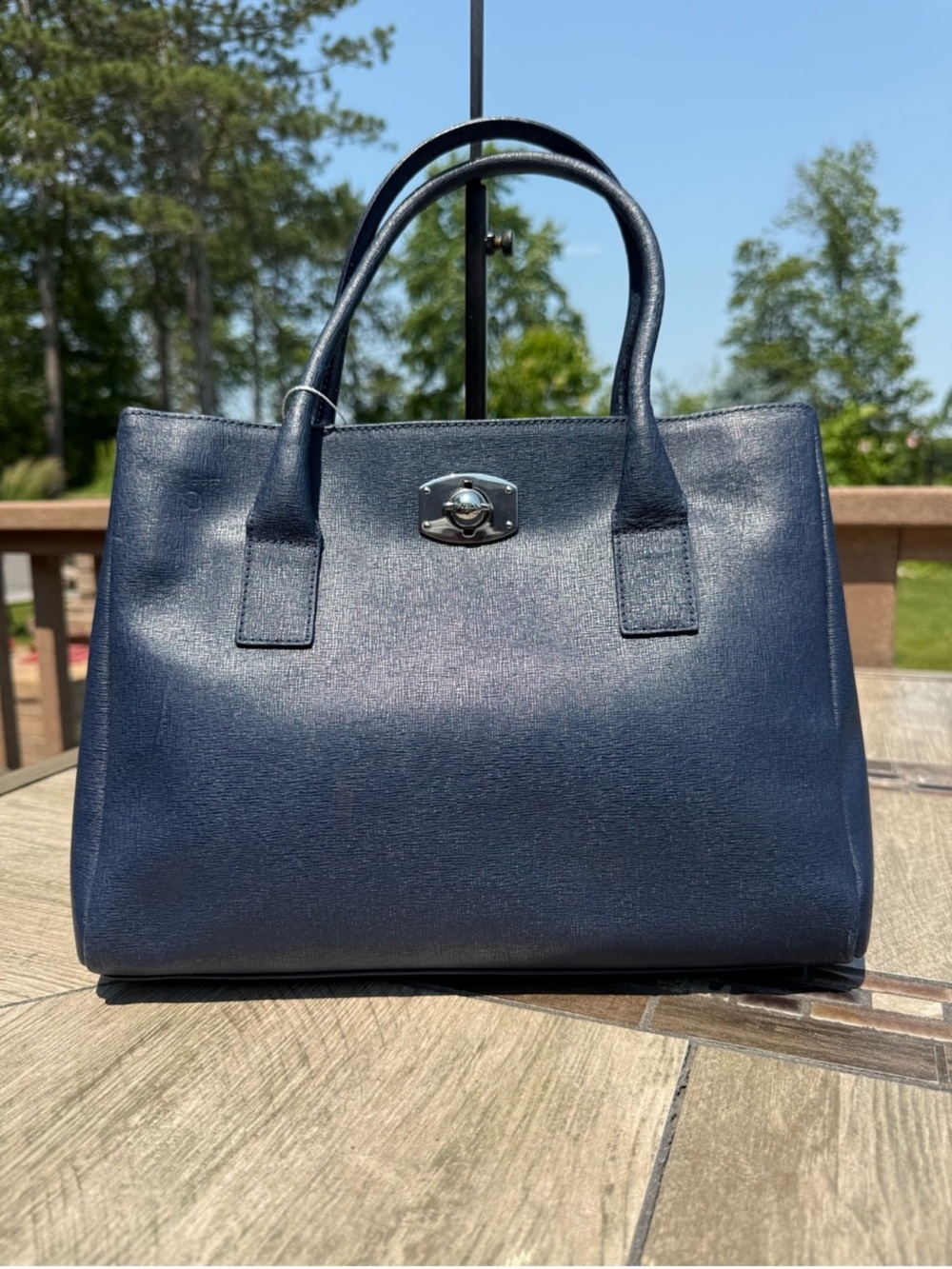 Furla Appaloosa Vintage Navy Saffiano Leather Tote Bag
